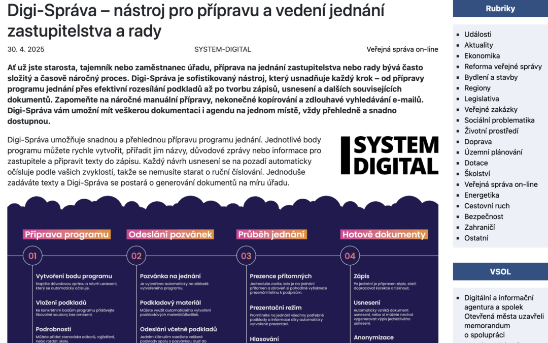 Digi-Správa v magazínu DVS.cz: našeho řešení si všimli i experti na veřejnou správu